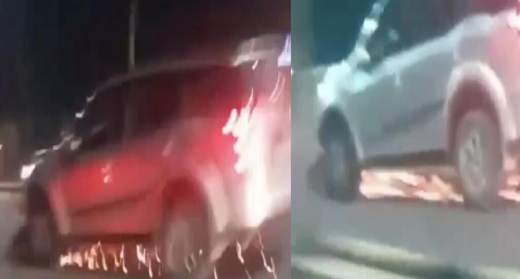 हादसे के बाद कार में फंसी स्कूटी, चालक 11 किमी तक रहा दौड़ाता