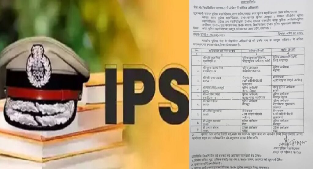 यूपी में फिर 15 IPS अफसरों का ट्रांसफर , सीतापुर समेत कई जिलों के कप्तान बदले