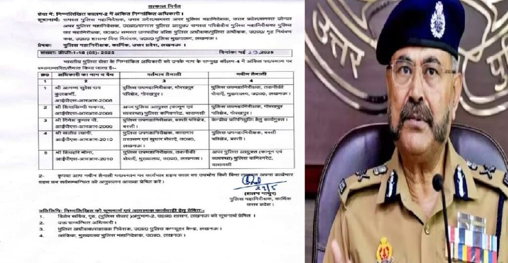 यूपी पुलिस विभाग में बड़ा फेरबदल,गोरखपुर रेंज के डीआईजी समेत कई अधिकारियों का तबादला