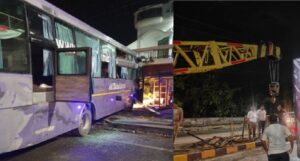 ट्रक को बचाने के प्रयास में अनियंत्रित सवारियों से भरी बस घर में घुसी, चालक गंभीर