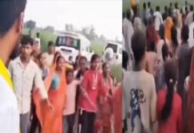 गाजीपुर में मंत्री ओमप्रकाश राजभर के काफिले के पीछे दौड़ीं महिलाएं